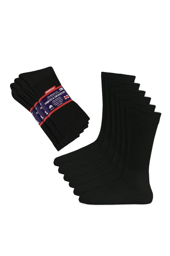 Diabetic Socks, Non-Binding Circulatory Cushion Cotton Crew Diabetic Socks for Men Women (Black - 3 Pairs, Socks Size 9-11, Fit Women's Shoe Size 5-10)