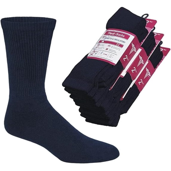 Diamond Star Diabetic Socks, Non-Binding Circulatory Cushion Cotton Crew Socks for Women (Navy-6 Pairs, Socks Size 9-11, Fit Women Shoe Size 5-10)