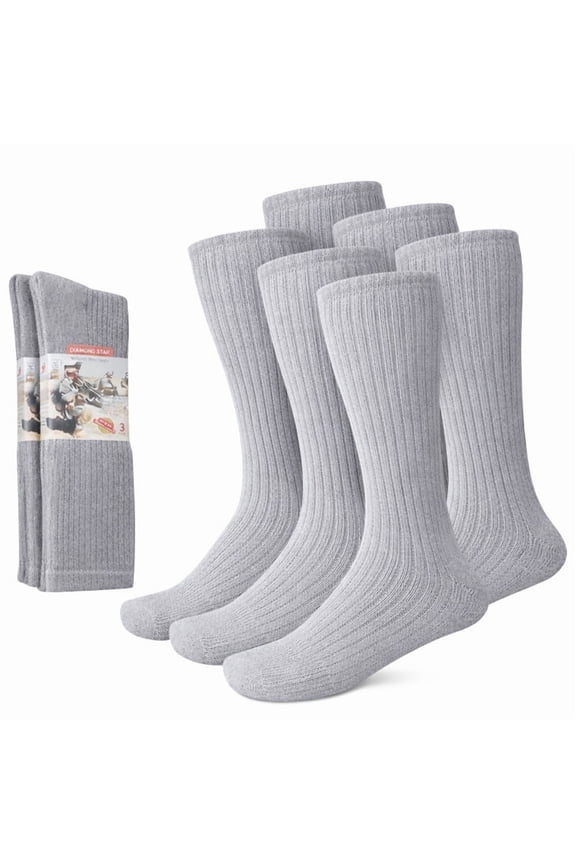Men's Athletic Boot Socks – Quick-Dry Cotton Crew for Outdoor Hiking & Daily Wear (Grey, 6 Pairs, Socks Size 10-13, Fits Shoe Size 10-12)