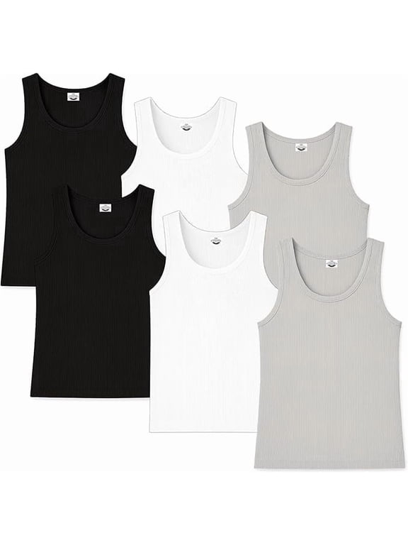 Men's Undershirts (Pack of 6) - Soft Cotton Blend, Tag less Tank Tops Cotton Spandex Undershirts Sleeveless, A-Shirt Crew Neck - Comfortable Fit