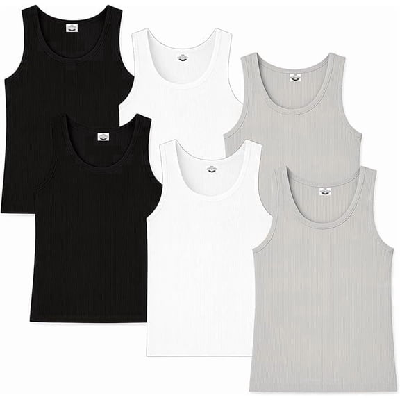 Diamond Star Men's Undershirts (Pack of 6) - Soft Cotton Blend, Tag less Tank Tops Cotton Spandex Undershirts Sleeveless, A-Shirt Crew Neck - Comfortable Fit