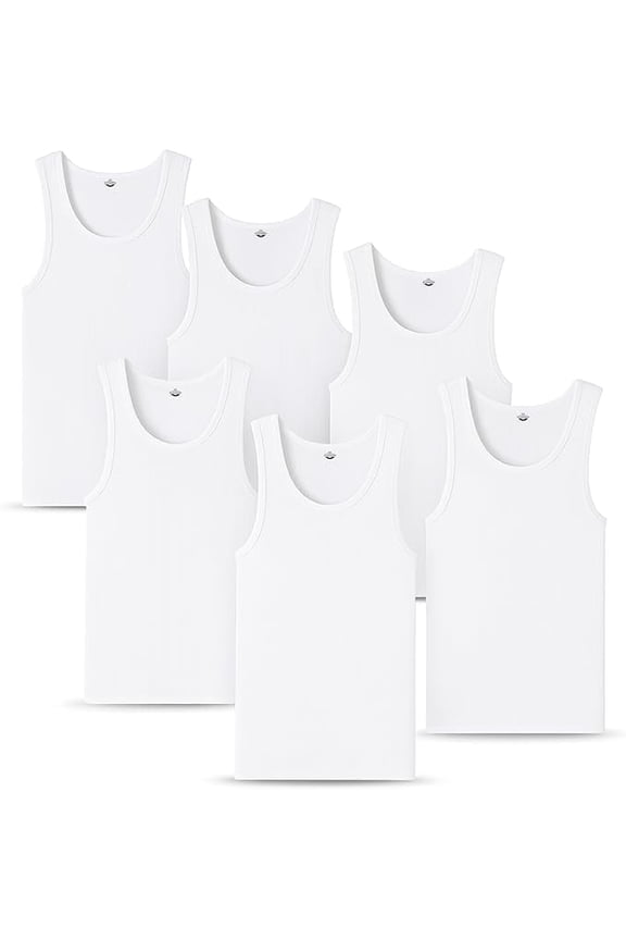 Men's Undershirts (Pack of 6) - Soft Cotton Blend, Tag less Tank Tops Cotton Spandex Undershirts Sleeveless, A-Shirt Crew Neck - Comfortable Fit
