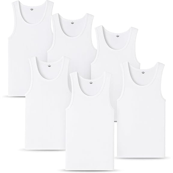 Diamond Star Men's Undershirts (Pack of 6) - Soft Cotton Blend, Tag less Tank Tops Cotton Spandex Undershirts Sleeveless, A-Shirt Crew Neck - Comfortable Fit