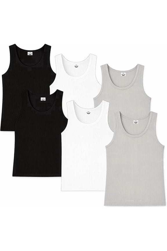 Men's Undershirts (Pack of 6) - Soft Cotton Blend, Tag less Tank Tops Cotton Spandex Undershirts Sleeveless, A-Shirt Crew Neck - Comfortable Fit