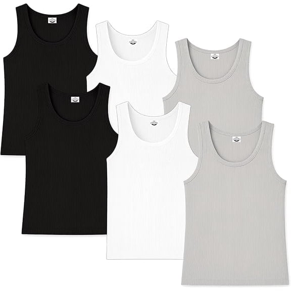 Diamond Star Men's Undershirts (Pack of 6) - Soft Cotton Blend, Tag less Tank Tops Cotton Spandex Undershirts Sleeveless, A-Shirt Crew Neck - Comfortable Fit