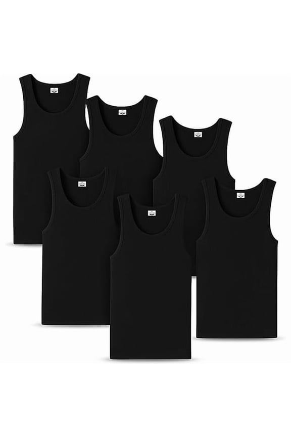 Men's Undershirts (Pack of 6) - Soft Cotton Blend, Tag less Tank Tops Cotton Spandex Undershirts Sleeveless, A-Shirt Crew Neck - Comfortable Fit