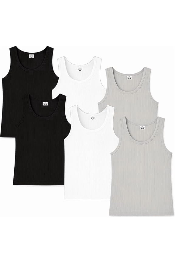 Men's Undershirts (Pack of 6) - Soft Cotton Blend, Tag less Tank Tops Cotton Spandex Undershirts Sleeveless, A-Shirt Crew Neck - Comfortable Fit