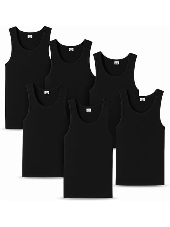 Men's Undershirts (Pack of 6) - Soft Cotton Blend, Tag less Tank Tops Cotton Spandex Undershirts Sleeveless, A-Shirt Crew Neck - Comfortable Fit