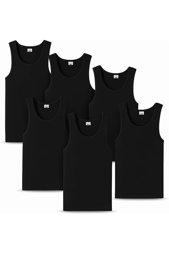 Men's Undershirts (Pack of 6) - Soft Cotton Blend, Tag less Tank Tops Cotton Spandex Undershirts Sleeveless, A-Shirt Crew Neck - Comfortable Fit
