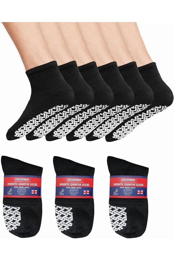 Premium Therapeutic Diabetic Socks for Men & Women Extra-Cushioned, Non-Binding Loose Top Ultimate Comfort Cotton Quarter-Length (Black, 12 Pairs, Size 9-11)