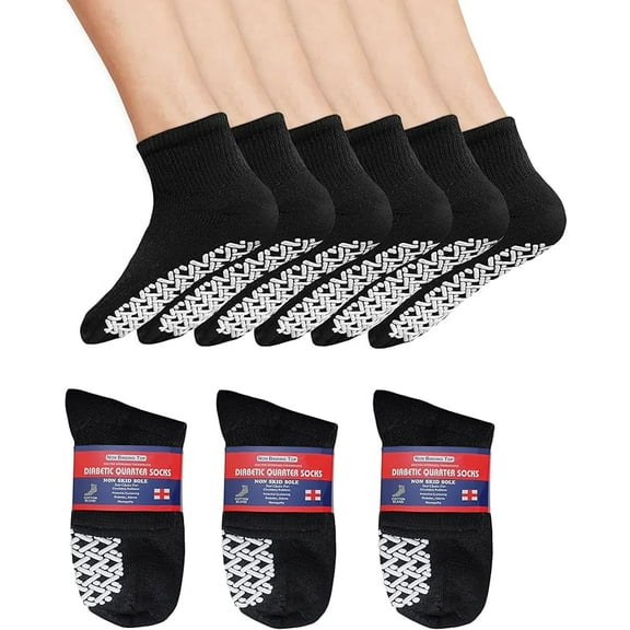 Diamond Star Premium Therapeutic Diabetic Socks for Men & Women Extra-Cushioned, Non-Binding Loose Top Ultimate Comfort Cotton Quarter-Length (Black, 12 Pairs, Size 13-15)