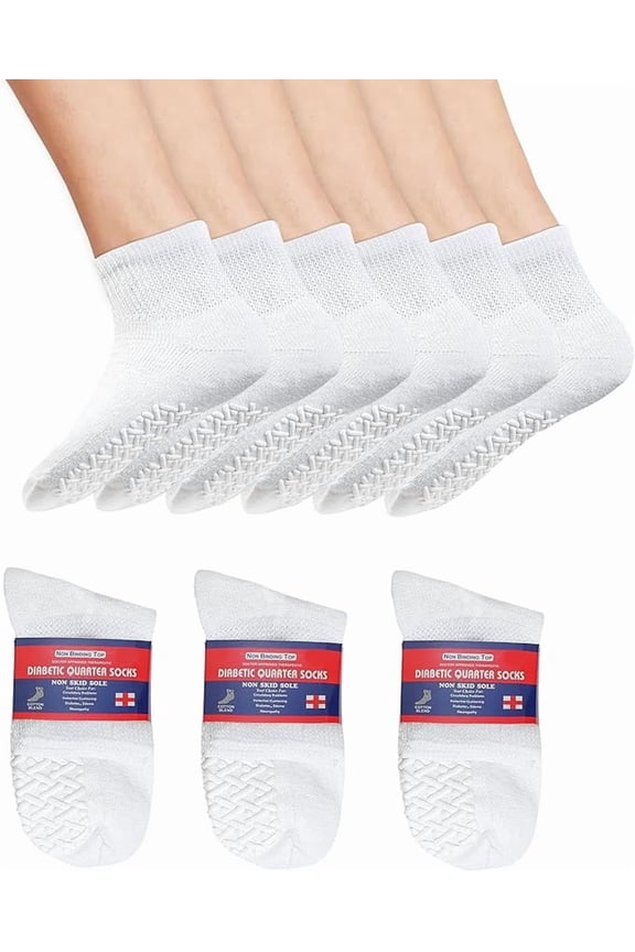 Premium Therapeutic Diabetic Socks for Men & Women Extra-Cushioned, Non-Binding Loose Top Ultimate Comfort Cotton Quarter-Length (White, 12 Pairs, Size 9-11)