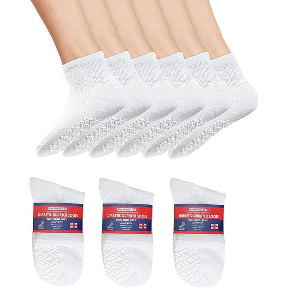Diamond Star Premium Therapeutic Diabetic Socks for Men & Women Extra-Cushioned, Non-Binding Loose Top Ultimate Comfort Cotton Quarter-Length (White, 3 Pairs, Size 9-11)