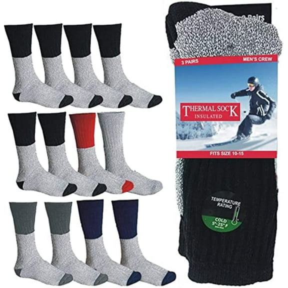 Diamond Star Thermal Socks Heavy Duty Crew Insulated Socks Ultra Warm Thick Boot Socks Men’s Women’s (Assorted - 12 Pairs Thermal Socks fit size 9-11)