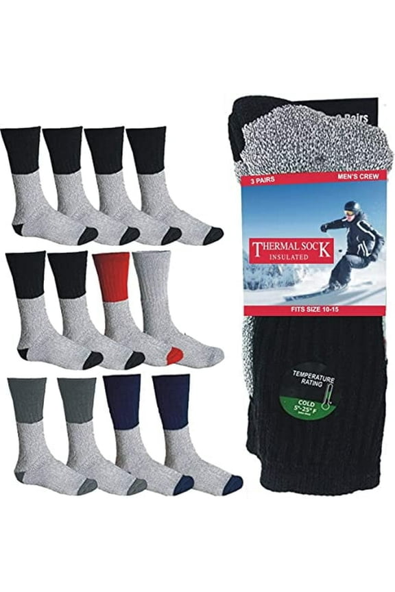 Thermal Socks Heavy Duty Crew Insulated Socks Ultra Warm Thick Boot Socks Men’s Women’s (Assorted - 12 Pairs Thermal Socks fit size 9-11)