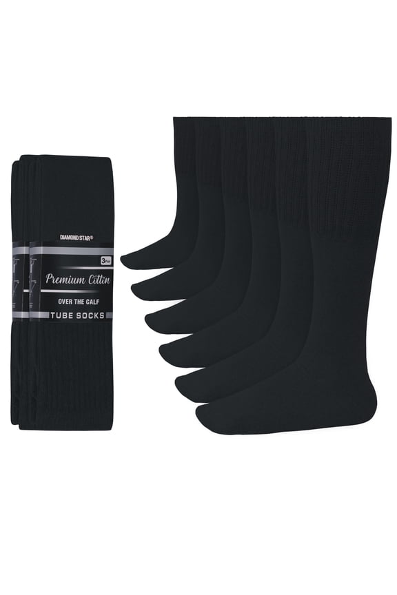 Men’s Tube Socks – Premium Cushioned Cotton Over the Calf Athletic Knee High Socks (Black - 6 Pairs 22 inches Low Calf Socks fit size 9-15 Socks fit size)