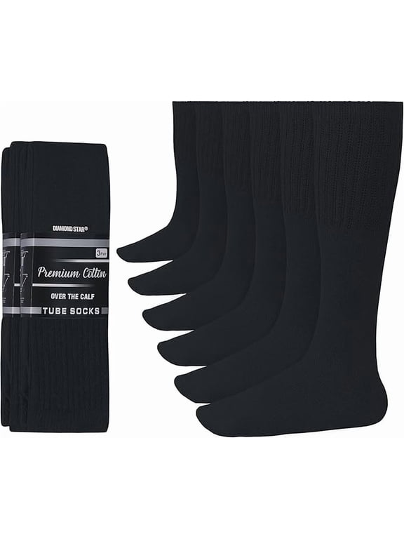 Men’s Tube Socks – Premium Cushioned Cotton Over the Calf Athletic Knee High Socks (Black - 6 Pairs 26 inches Mid Calf Socks fit size 10-15)