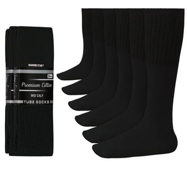Diamond Star Tube Socks Men 6 Pairs Premium Cushion Cotton Over The Calf Athletic Knee High Socks For Men (Black - 6 Pairs 26 inches Mid Calf Socks fit size 10-15)