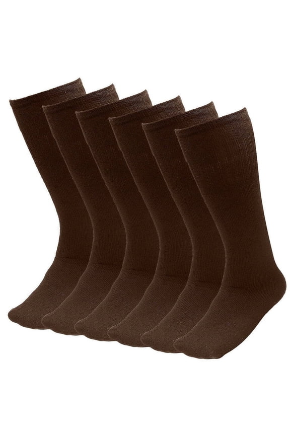 Diabetic Over the Calf, Non-binding Premium Cushion Cotton Knee High Comfortable Socks for Men (Brown - 6 Pairs, Sock Size 10-15)