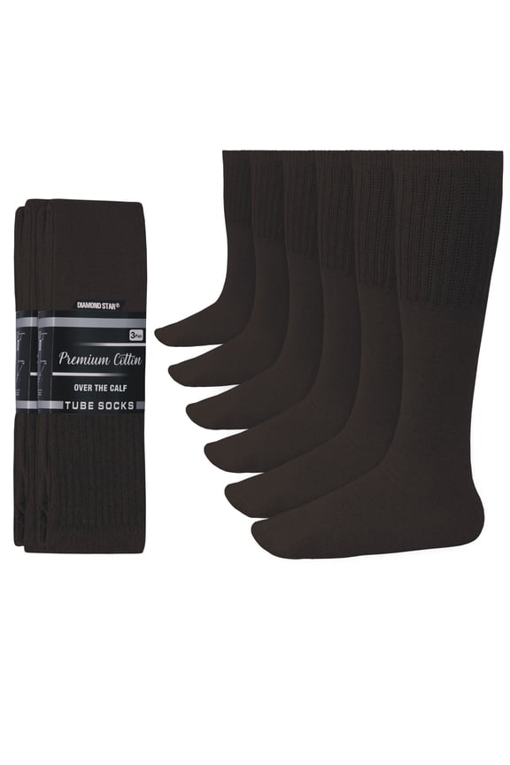Men’s Tube Socks – Premium Cushioned Cotton Over the Calf Athletic Knee High Socks (Brown - 6 Pairs 31 inches Big & Tall Over The Calf Socks fit size 13-16)