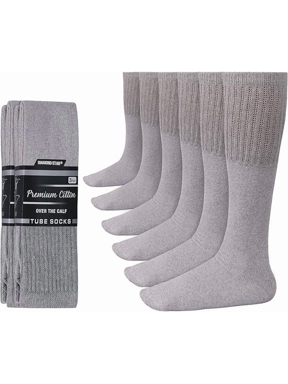 Men’s Tube Socks – Premium Cushioned Cotton Over the Calf Athletic Knee High Socks (Grey - 6 Pairs 22 inches Low Calf Socks fit size 9-15)