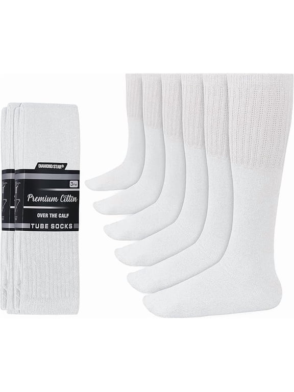 Men’s Tube Socks – Premium Cushioned Cotton Over the Calf Athletic Knee High Socks (White - 6 Pairs 26 inches Mid Calf Socks fit size 10-15)