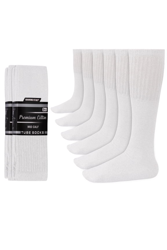 Men’s Tube Socks – Premium Cushioned Cotton Over the Calf Athletic Knee High Socks (White - 6 Pairs 26 inches Mid Calf Socks fit size 10-15)