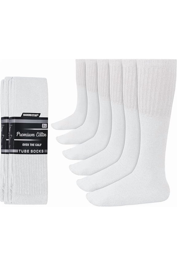 Men’s Tube Socks – Premium Cushioned Cotton Over the Calf Athletic Knee High Socks (White - 6 Pairs 31 inches Big & Tall Over The Calf Socks fit size 13-16)