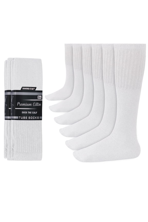 Men’s Tube Socks – Premium Cushioned Cotton Over the Calf Athletic Knee High Socks (White - 6 Pairs 31 inches Big & Tall Over The Calf Socks fit size 13-16)