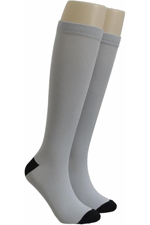 Unisex Knee-high Compression Dress socks-Moisture Wicking, Arch Support Men's & Women's Fit (6 Pairs- Silver Color Socks with Black reinforced Heel & Toe)