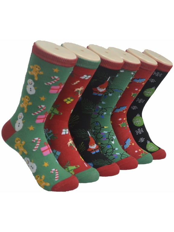 Women’s Christmas Socks – Cozy Fuzzy Winter Holiday Socks for Women, Warm Knitted Christmas Gift, Festive Lounge Socks (Assorted, 6 Pairs Shoe Size 9-11)