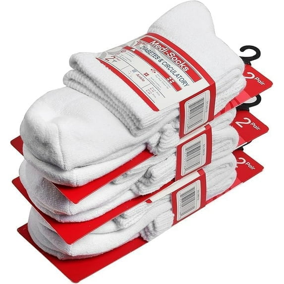 Diamond Star Women's Diabetic Socks, Non-Binding Cushion Cotton Ankle Socks (White 6 Pairs, Socks Size 9-11, Fit Women's Shoe Size 6-11)