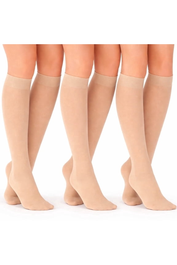 Women's Knee High Socks Trouser Socks, Stretchy Soft Thin Material (Beige - 6 Pairs, Socks Size 9-11, Fit Women's Shoe Size 4-10.5)