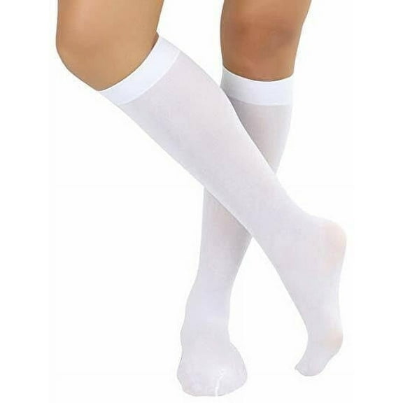 Diamond Star Women's Knee High Socks Trouser Socks, Stretchy Soft Thin Material (White - 6 Pairs, Socks Size 9-11, Fit Women's Shoe Size 4-10.5)