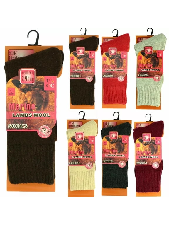 Women's Merino Lambs Wool Thermal Socks Heavy Duty Winter Warm (Assorted - 6 Pairs Women Shoes Size 9-11)