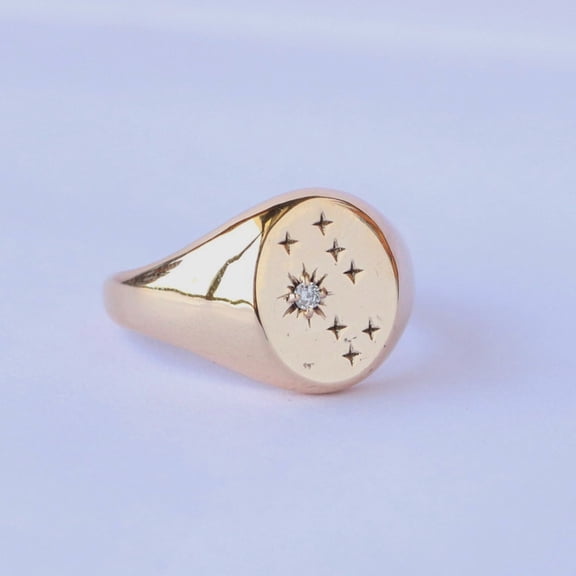 Diamond Starburst Ring, Signet Ring, Dome Ring, 18k Gold Plated Ring, Statement Ring, Thumb Ring, Handmade Jewelry