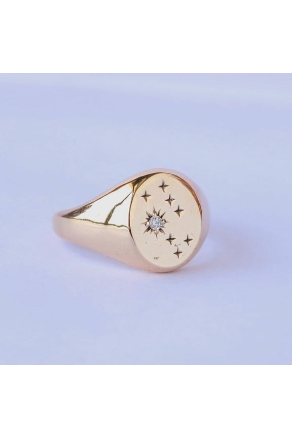 Diamond Starburst Ring, Signet Ring, Dome Ring, 18k Gold Plated Ring, Statement Ring, Thumb Ring, Handmade Jewelry