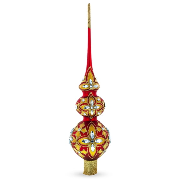 Diamond Stars Double Ball Glass Christmas Tree Topper 16 Inches