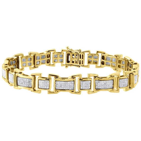 Diamond Statement Bracelet Mens Yellow Gold 8.5" Link Pave Round Cut 1.38 Ct.