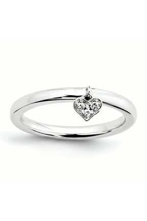 Diamond Sterling Silver Dangle Heart Ring