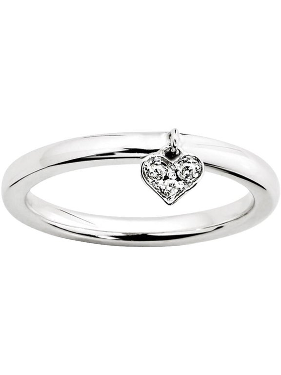 Diamond Sterling Silver Dangle Heart Ring