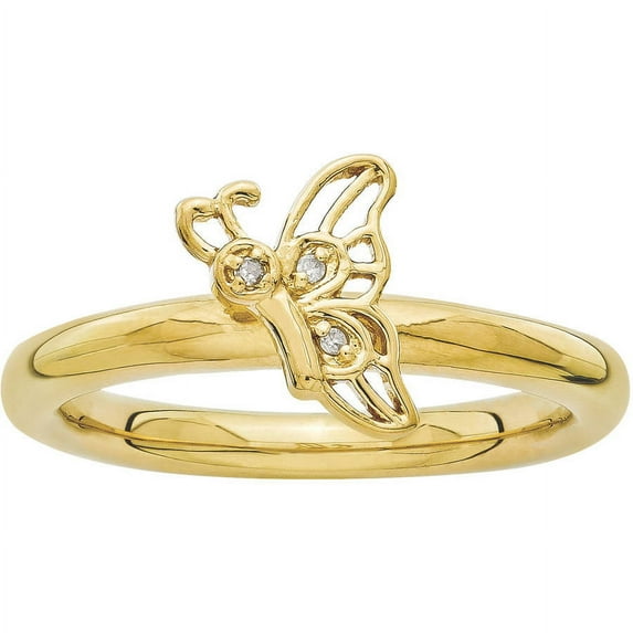 Diamond Sterling Silver Gold-Plated Butterfly Ring