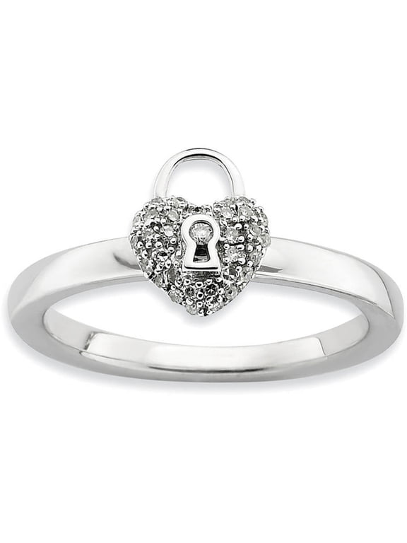 Diamond Sterling Silver Heart Lock Ring