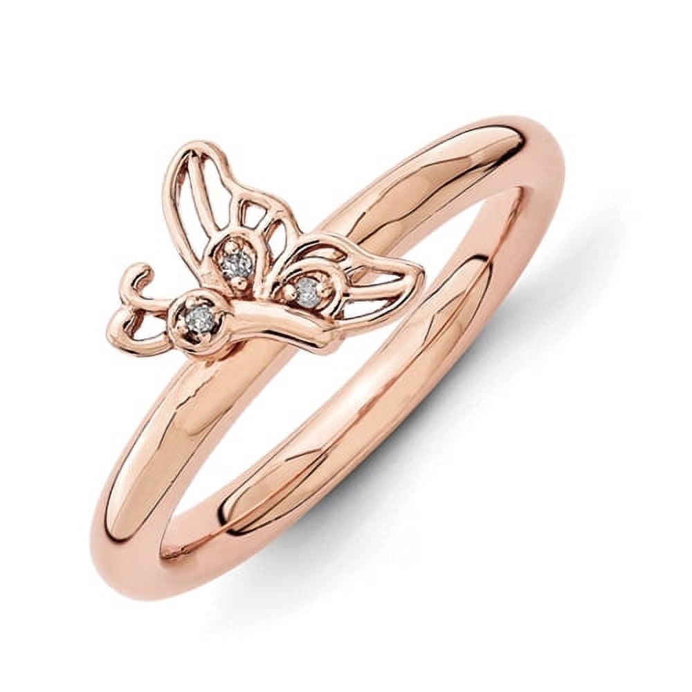 Diamond Sterling Silver Pink-Plated Butterfly Ring