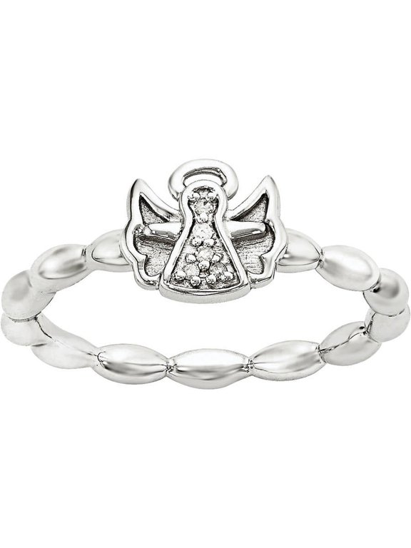 Diamond Sterling Silver Polished Angel with Halo Ring
