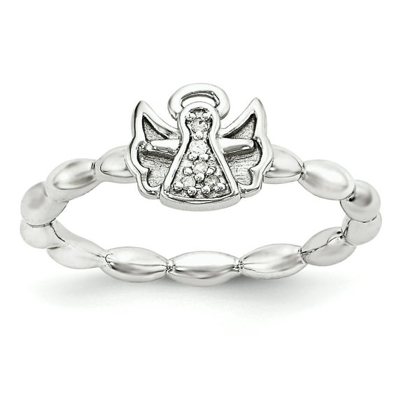 Diamond Sterling Silver Polished Angel with Halo Ring