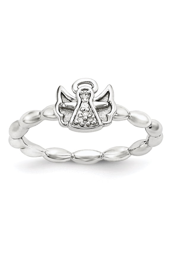 Diamond Sterling Silver Polished Angel with Halo Ring