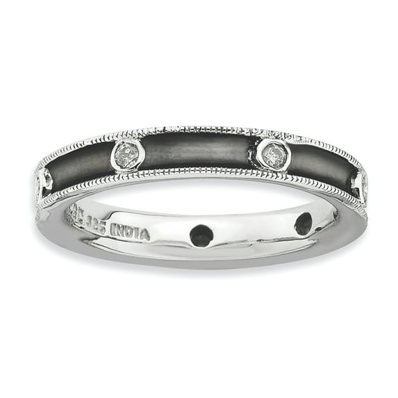 Diamond Sterling Silver Polished Antiqued Ring