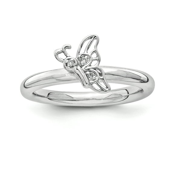 Diamond Sterling Silver Rhodium Butterfly Ring