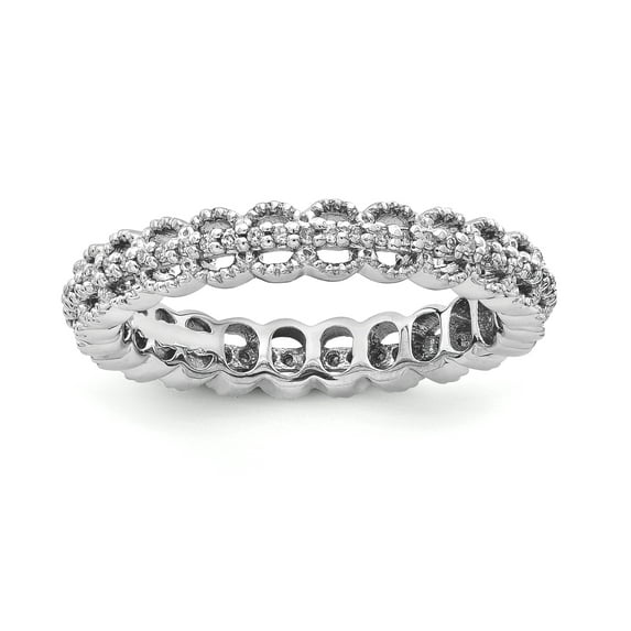 Diamond Sterling Silver Rhodium Carved Ring